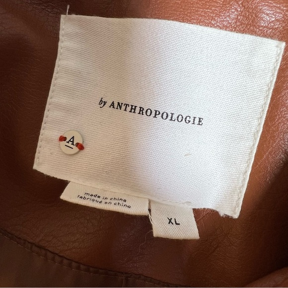 Anthropologie Brown Vegan Leather Moto Jacket Extra Large - Picture 6 of 15